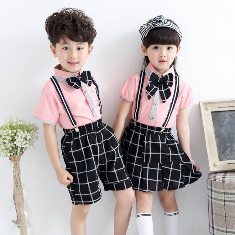 l六童演出一服学生朗诵合唱儿服男女童表演服背带裤儿幼园服舞蹈