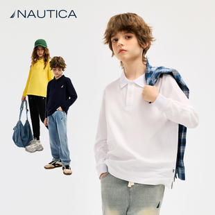 春秋四季 POLO衫 学院经典 儿童T恤上衣 NAUTICA男童珠地网眼长袖