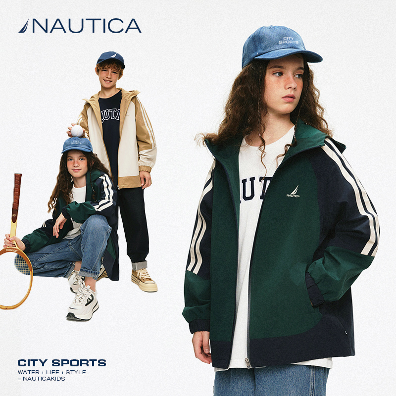NAUTICA/诺帝卡童装男童女童运动夹克连帽外套春秋季儿童美式复古