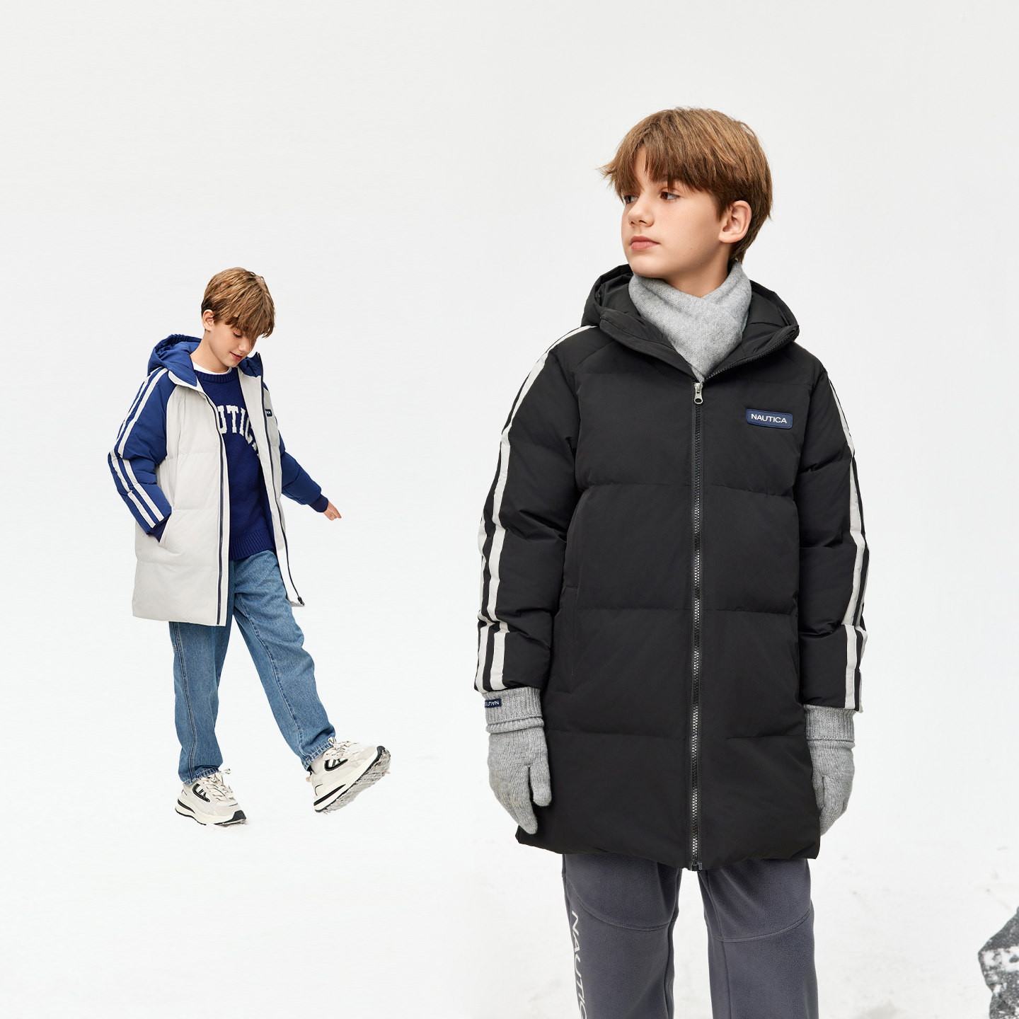 NAUTICA童装 男童女童羽绒服中长款冬季儿童外套时尚运动款绒感