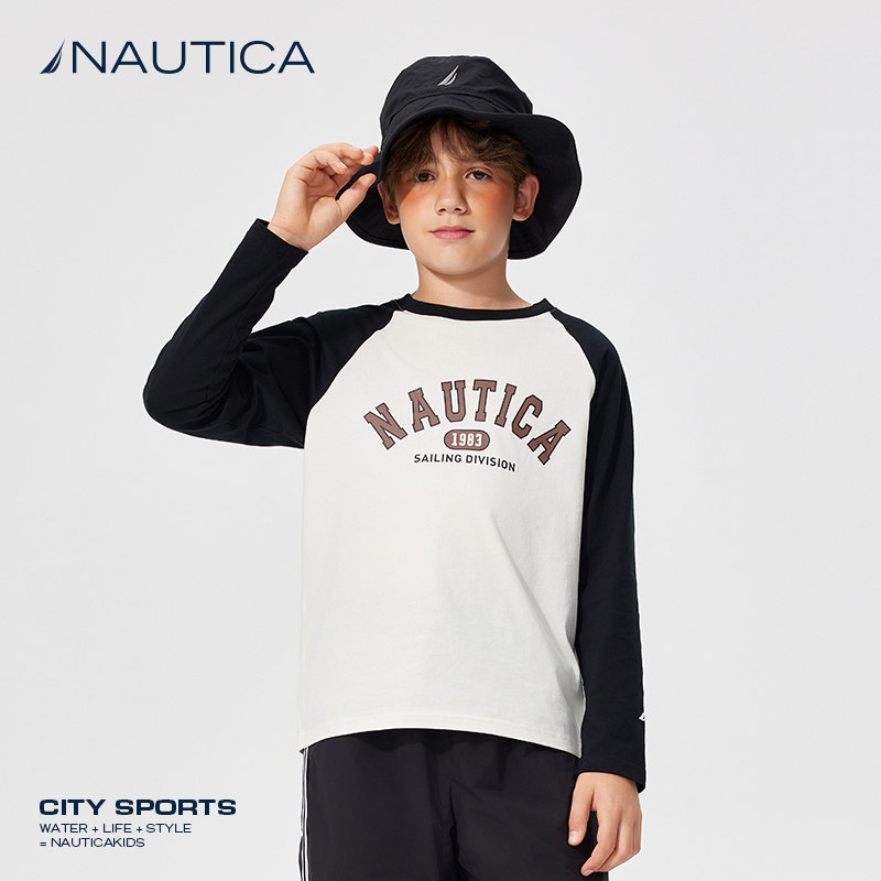 NAUTICA/诺帝卡童装 男童女童长袖T恤春秋季插肩袖儿童美式复古