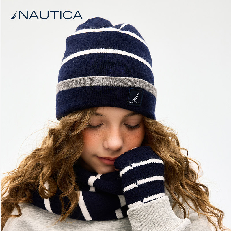 NAUTICA/诺帝卡童装男童女童五指手套秋冬季儿童针织帽子围巾套装