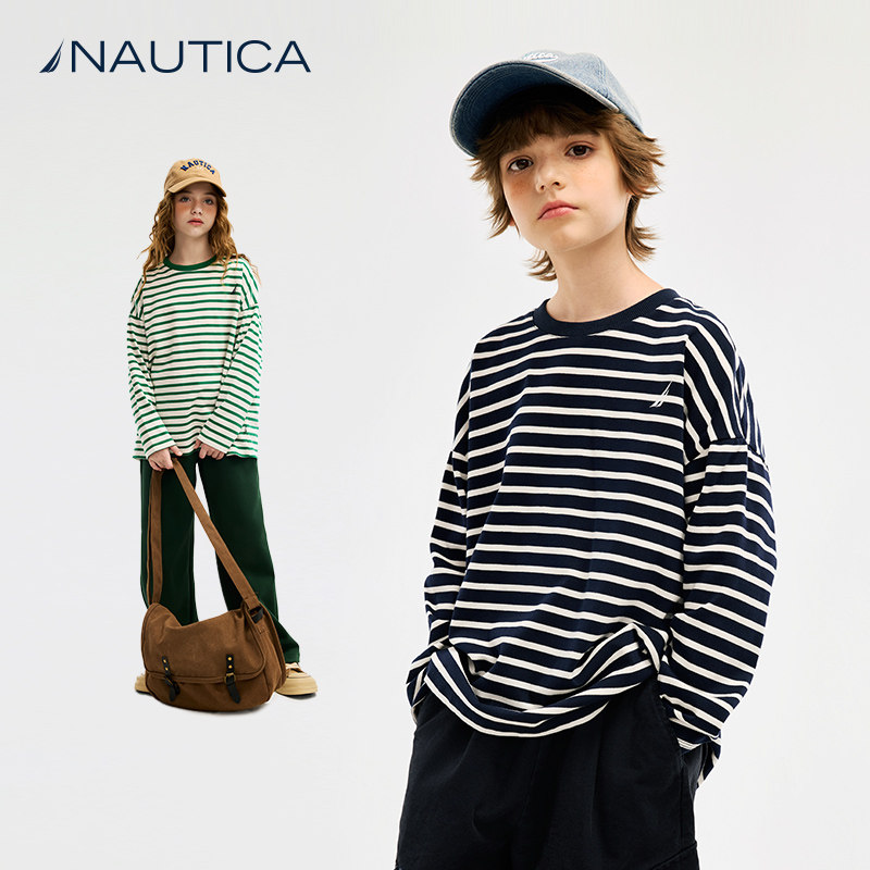 【重磅】NAUTICA童装男童女童长袖条纹T恤春秋季薄款卫衣美式复古图片