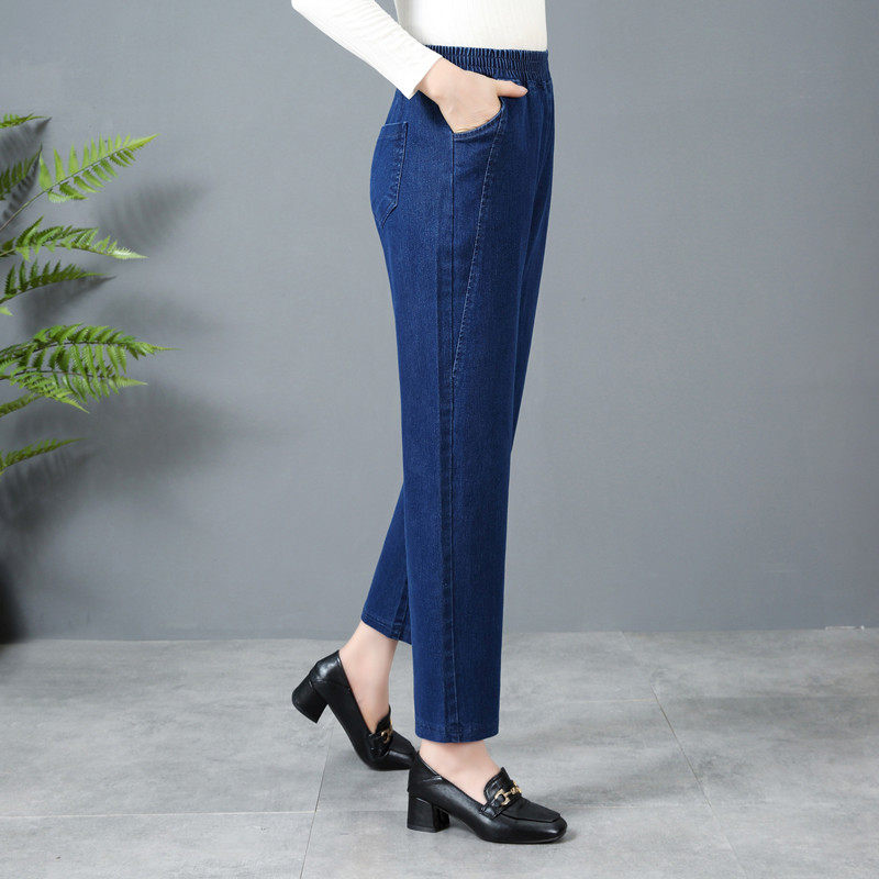 妈妈春秋款牛仔裤哈伦裤松紧腰高腰直筒宽松弹力大码中老年女裤子,女装/女士精品,牛仔裤,淘宝优惠券,粉丝福利购,淘宝优惠卷