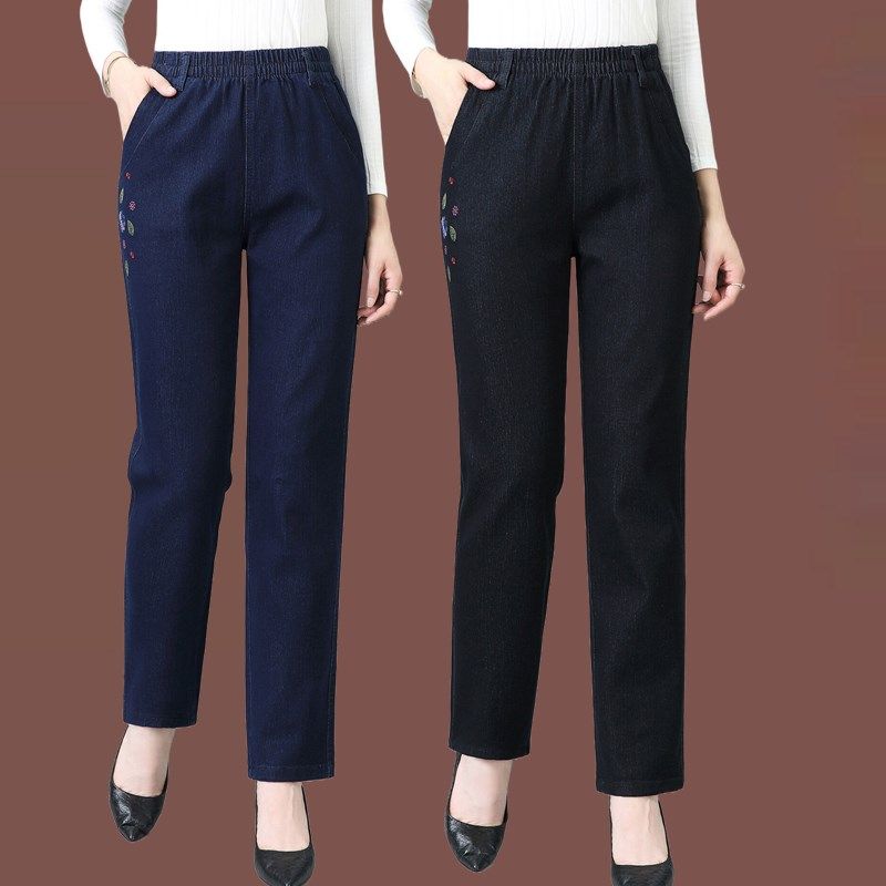 牛仔裤女春秋新款弹力直筒裤中老年妈妈裤宽松大码高腰松紧腰女裤,女装/女士精品,牛仔裤,淘宝优惠券,粉丝福利购,淘宝优惠卷