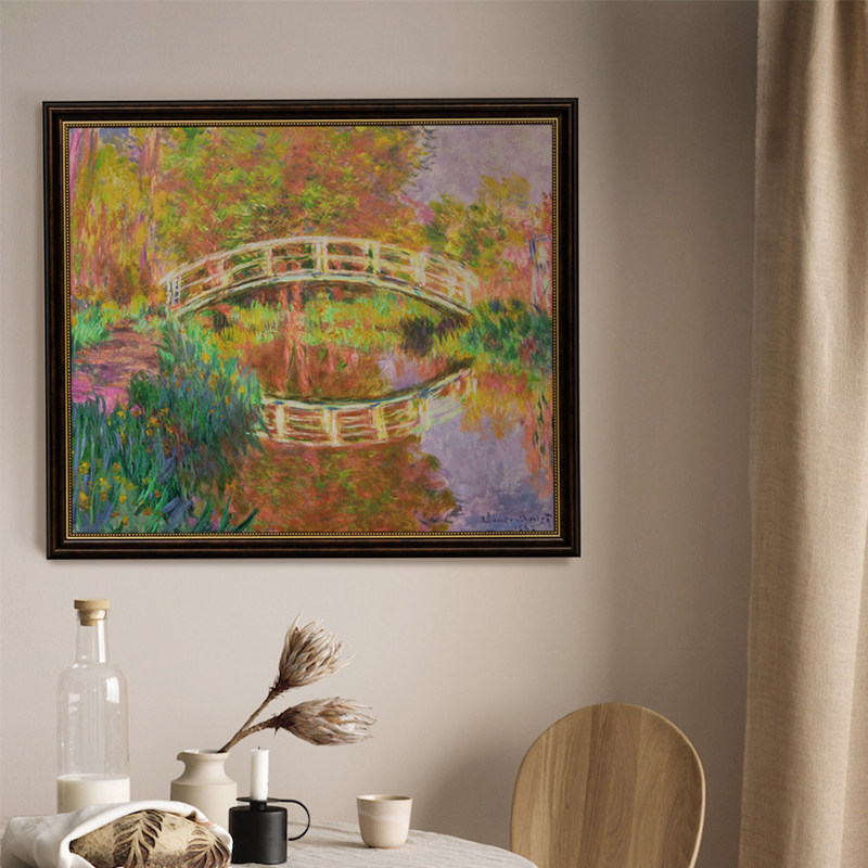 行果文化莫奈日本桥油画复刻笔触肌理感印象派餐厅卧室床头复古画