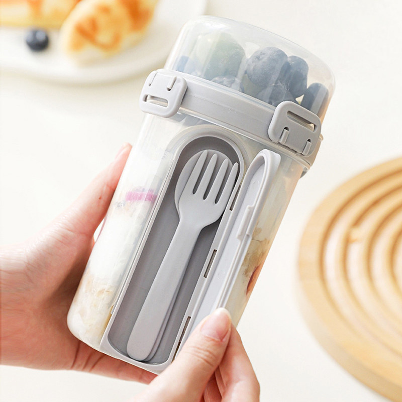 便携轻食双层塑料沙拉杯早餐水果零食保鲜盒带叉子密封防漏餐盒子,收纳整理,食物收纳盒,淘宝优惠券,粉丝福利购,淘宝优惠卷