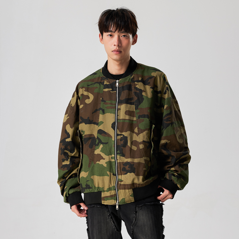 新因素迷彩飞行员夹克美式高街混色宽松休闲棒球服秋冬潮男款外套