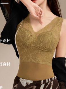 蕾丝吊带背心女内衣秋冬加绒加厚保暖文胸一体式美背打底内搭上衣