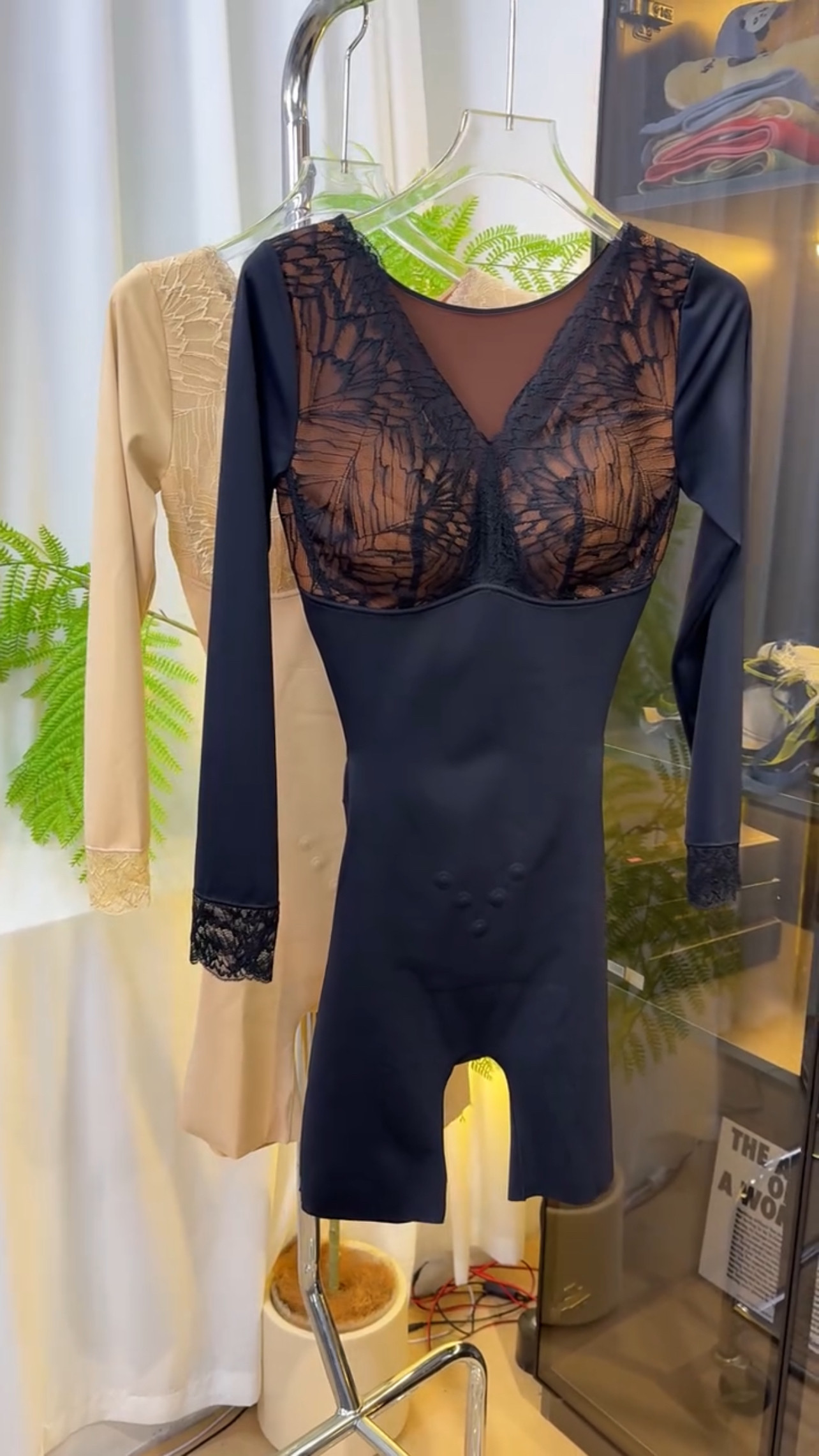 秋冬长袖塑身衣连体可后脱收腹束腰修身蕾丝美体衣加厚保暖衣加厚