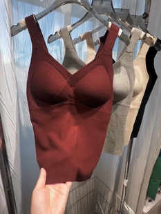 保暖背心女磨毛加绒加厚秋冬V领打底无痕内衣一体式文胸美背德绒