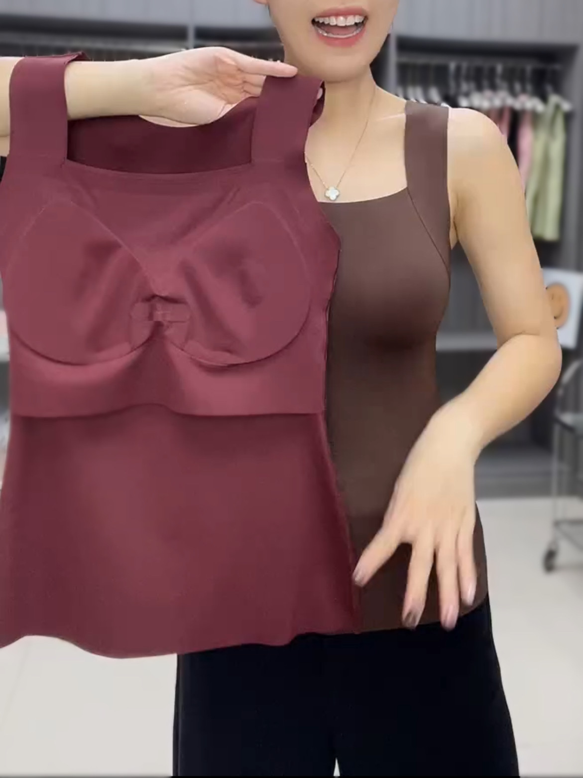 一体式免穿文胸保暖背心女吊带固定内衣无痕加厚加绒肌底衣弹力衫