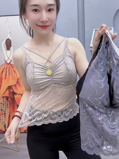 蕾丝吊带背心女士内衣性感夏季长款缎面聚拢收副乳一体式文胸美背