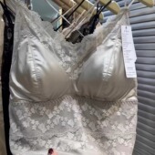 磨毛保暖背心带胸垫女文胸秋冬一体式 缎面加厚蕾丝内衣女打底美背