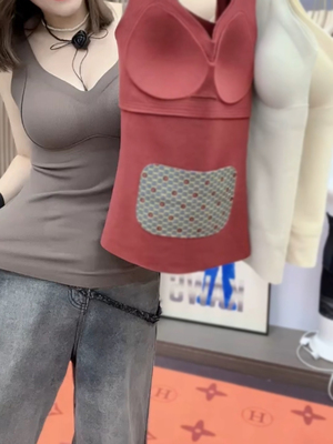 保暖背心女冬季大码带胸垫德绒保暖内衣一体式自发热打底文胸美背