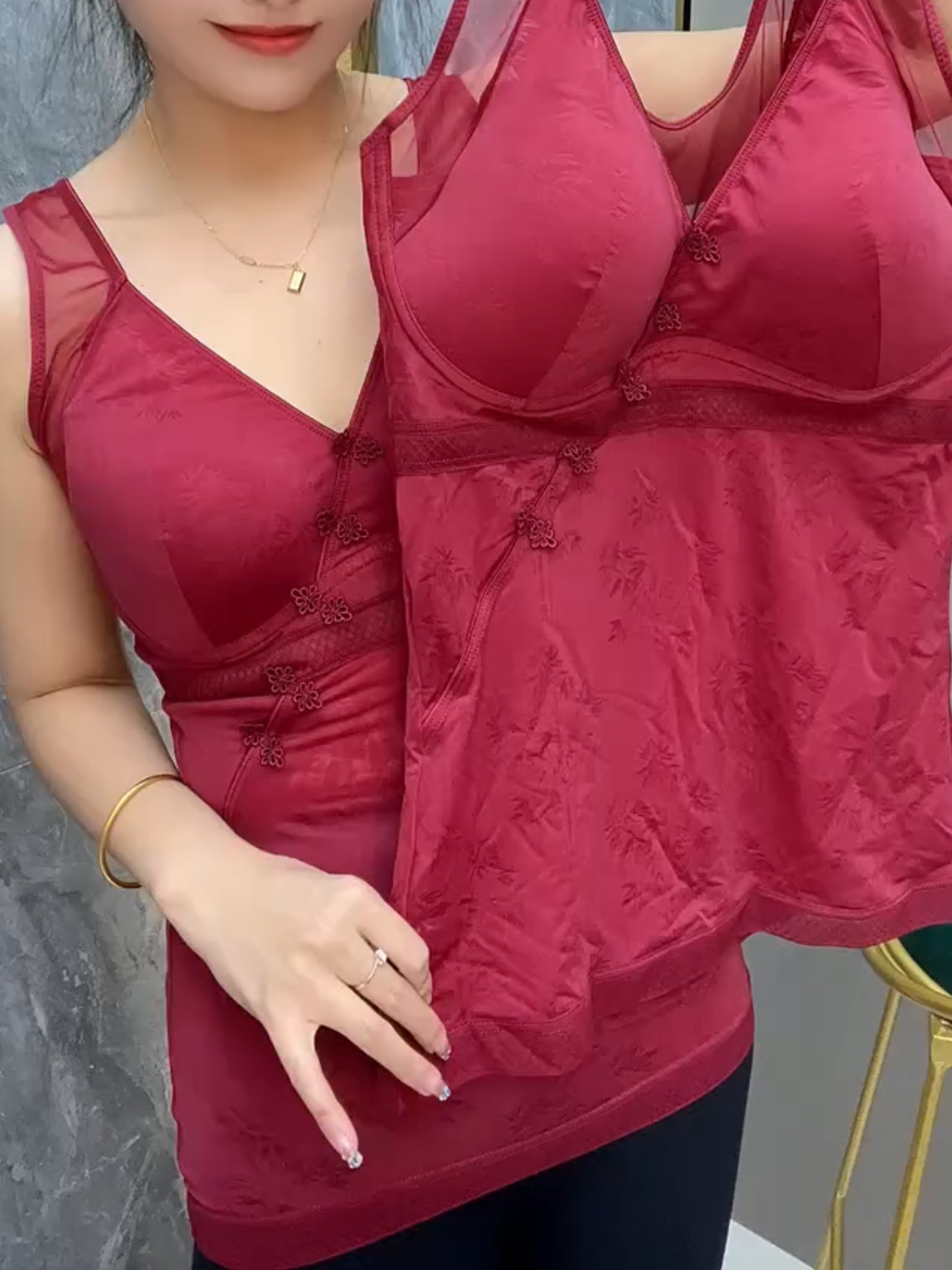 新中式国风吊带背心女旗袍带胸垫长款聚拢文胸一体式美背内衣无痕