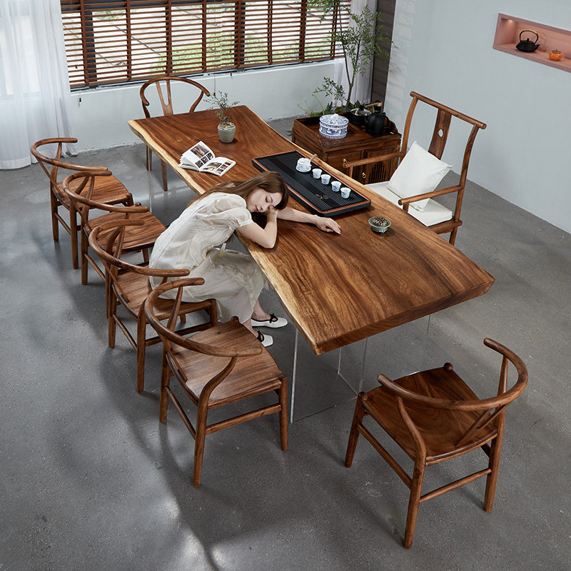南美胡桃木大板茶桌压克力腿茶几泡茶桌办公室高档实木茶桌椅组合,住宅家具,家用茶台/茶桌,淘宝优惠券,粉丝福利购,淘宝优惠卷