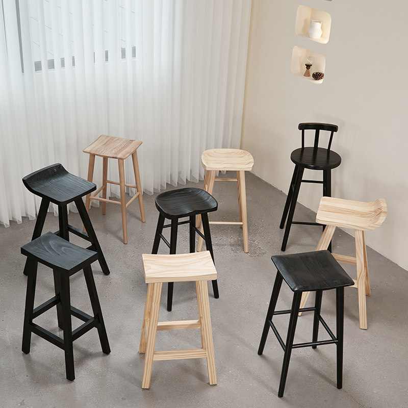 侘寂风黑色实木岛台椅子碳化白蜡木吧台凳现代简约家用阳台高脚椅,住宅家具,家用高脚椅,淘宝优惠券,粉丝福利购,淘宝优惠卷