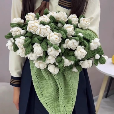 拍一份钩织玫瑰花毯子