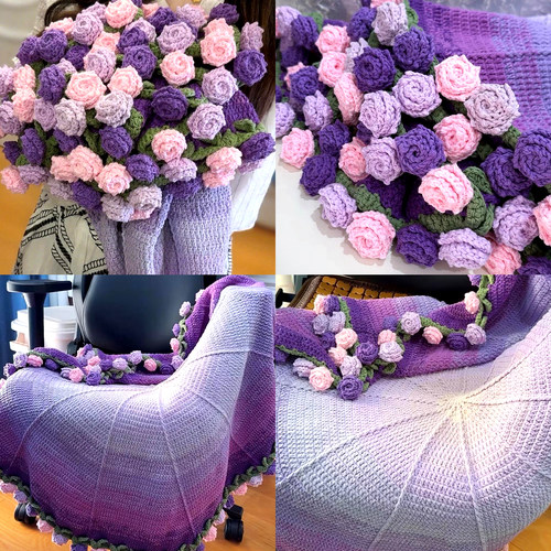 玫瑰花花束毯子编织diy