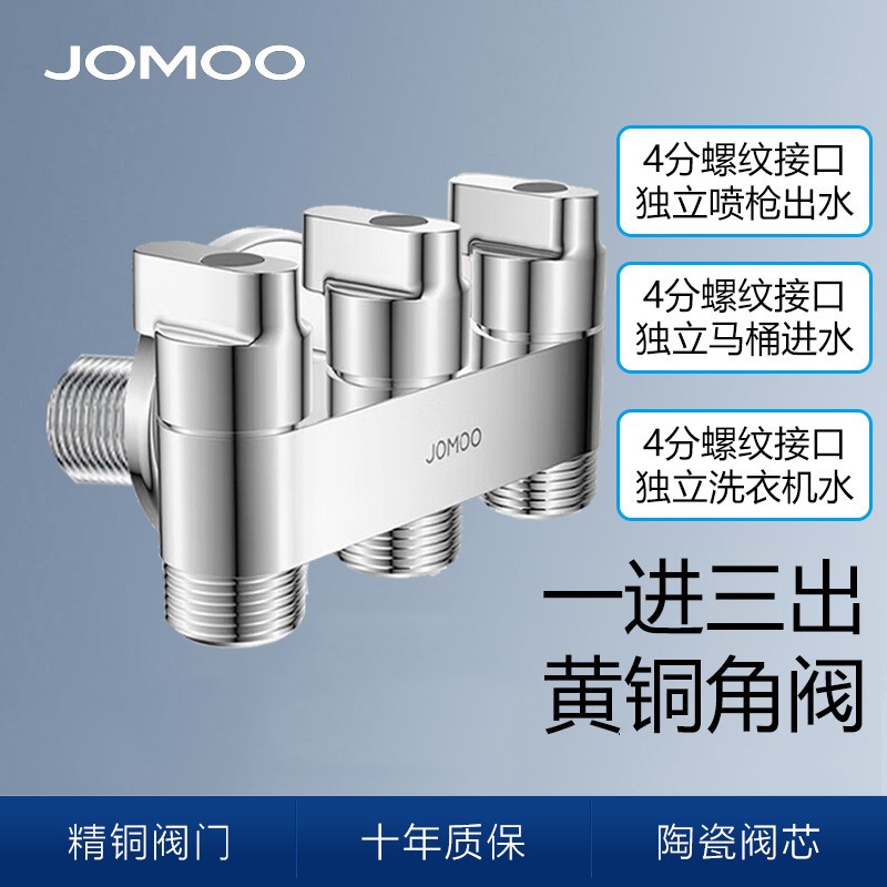 九牧角阀一进三出黄铜陶