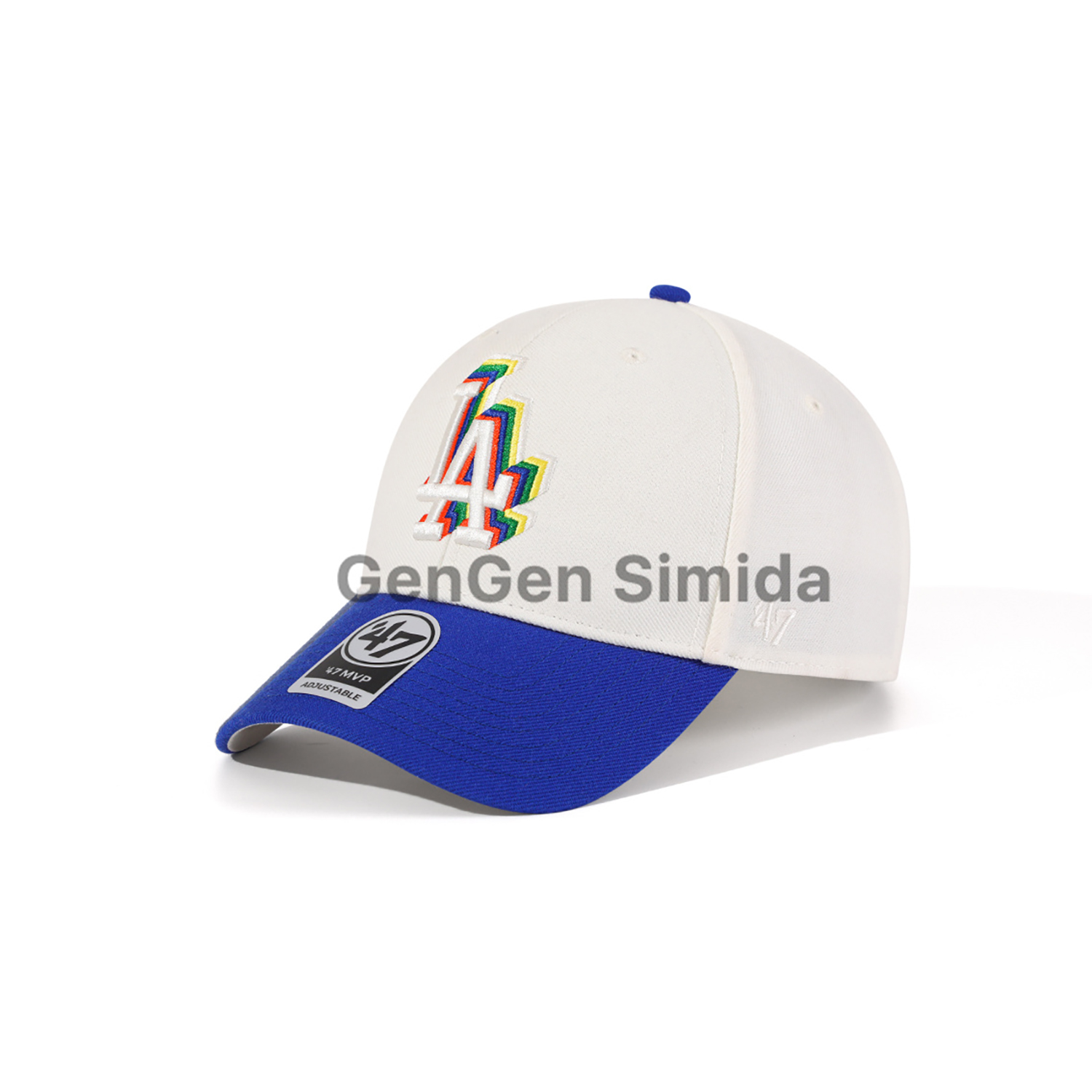 47brand MVP 硬顶米色拼蓝色道奇队LA字母纪念款棒球帽复古鸭舌帽