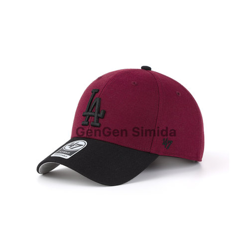 47brand MVP 硬顶黑色拼酒红色刺绣标LA棒球帽复古美式复古鸭舌帽