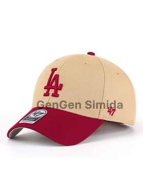 47brand MVP 硬顶红色拼卡其纪念款LA棒球帽复古情侣休闲鸭舌帽