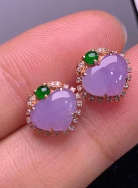 天然冰种缅甸紫罗兰心形玉髓耳坠S925银爱心紫玛瑙可爱古雅古耳钉