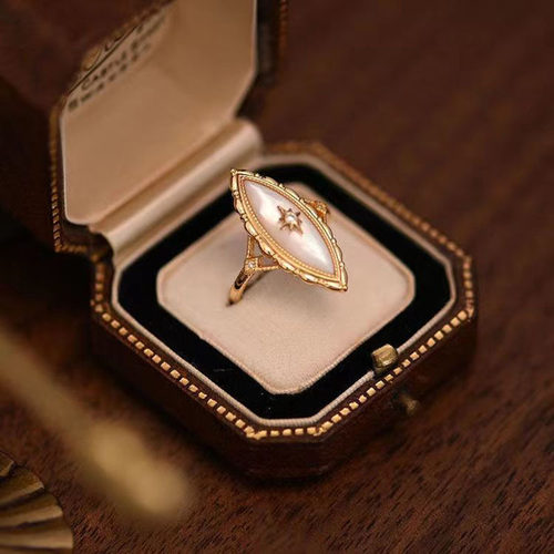 生日礼物开口指环白贝母戒指