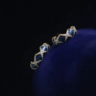 新款法式小众复古中古蓝耳钉女S925银针气质百搭时尚高级感耳饰