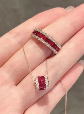 【好运珠】仿鸽血红水晶镶嵌锆石吊坠项链女镀925仙气高颜值气质