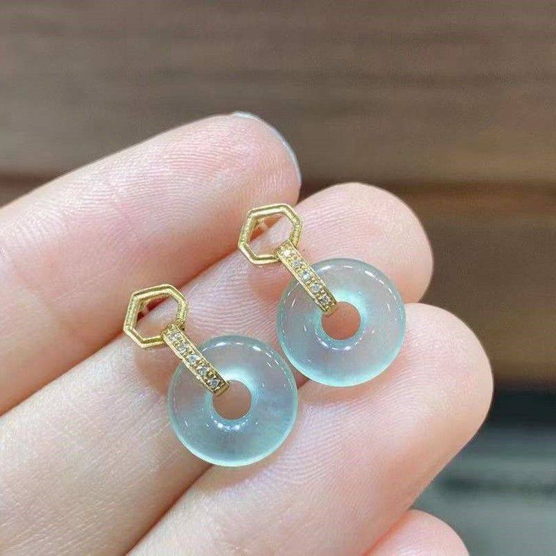 天然绿透水润玉髓平安环耳钉镀S925银镶嵌中式古风轻奢高级感耳饰,饰品/流行首饰/时尚饰品新,耳钉,淘宝优惠券,粉丝福利购,淘宝优惠卷