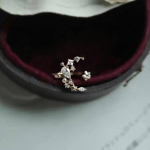 月亮日系轻奢异形锆石镶嵌戒指