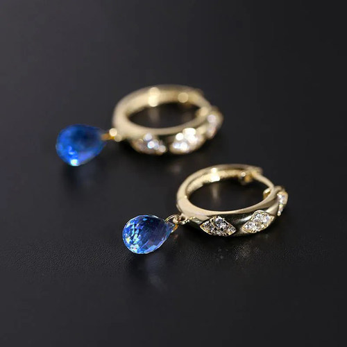 现货天空蓝托帕石镶嵌耳环新品