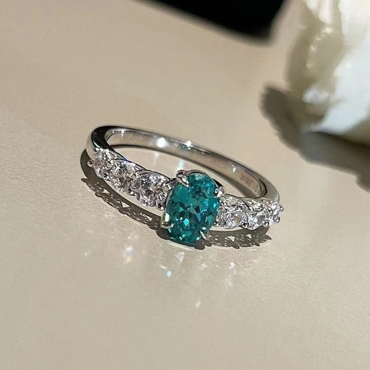 新款浅色系帕拉伊巴绿钻戒指女奢华精致高级感小众设计时尚百搭