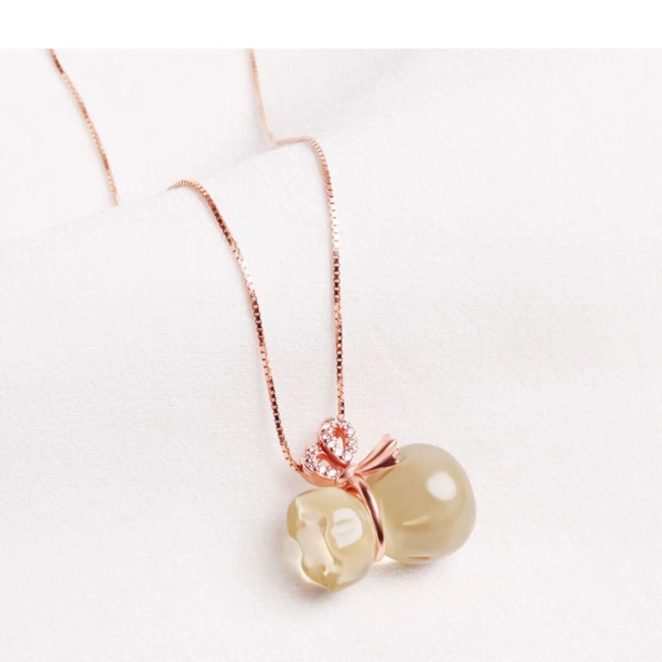 韩版s925银冰种黄水晶钱袋项链女生ins小清新高级感玫瑰金锁骨链