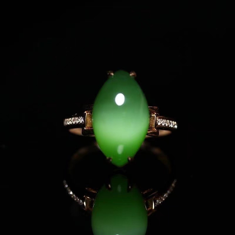 古风老坑碧玉猫眼戒指钻石指环活口设计时尚女百搭气质款个性简约