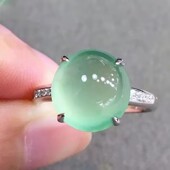 冰种晴底蛋面戒指女镀S925银镶嵌伴钻饱优雅富贵满圆润大气指环