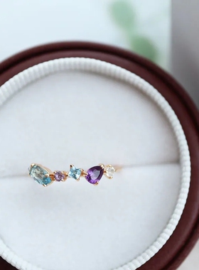 【多彩】日本nojess春季新款仿托帕石紫水晶白水晶戒指镀金开口