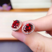 复古气质女士款 仿石榴石耳钉镀925银镶钻新款 大气潮戴妃款 耳饰