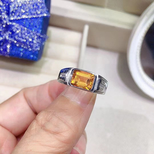 财运巴西黄水晶戒指欧美潮流戒指