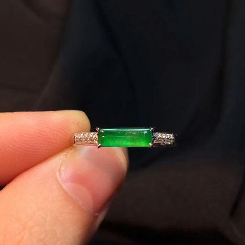 天然玉髓S925银镶嵌正阳绿女戒指简约个性典雅百搭气质平价玉指环