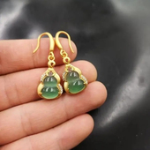 2024古法金全新华夏美玉镶嵌绿玉髓葫芦耳环女款 绿玛瑙耳坠耳饰女