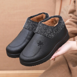 加绒加厚保暖平底防滑一脚蹬中老年妈妈短靴 冬季 老北京布鞋 女棉鞋