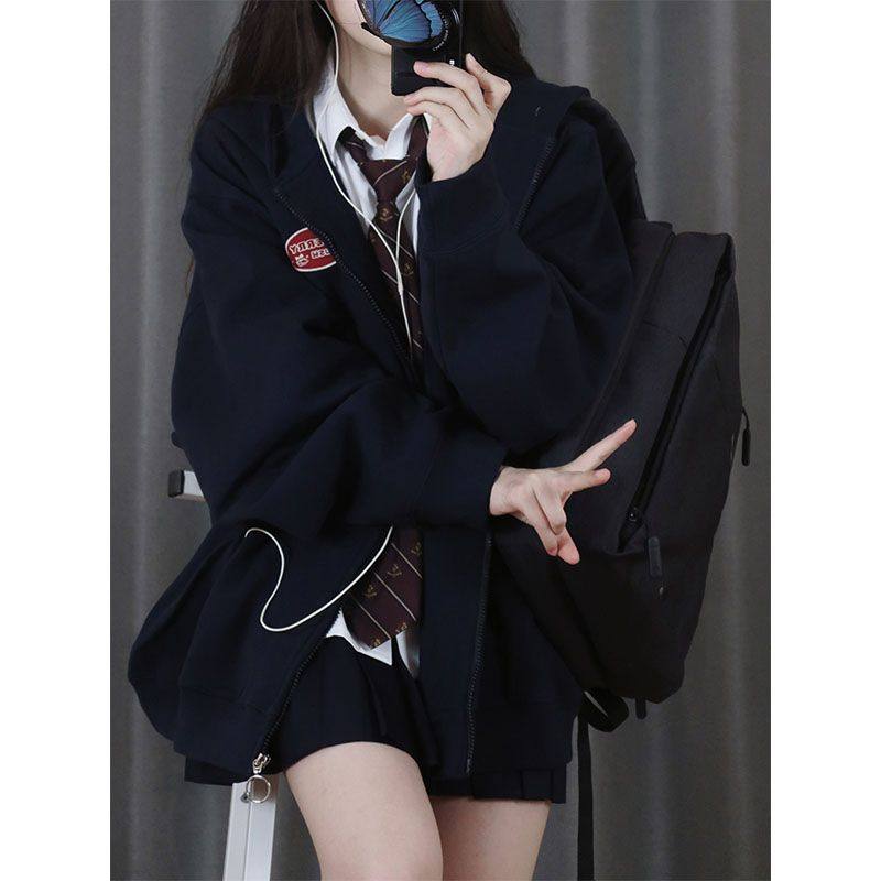 美式hiphop卫衣女男春秋连帽开衫oversize宽松垂坠感遮屁入秋外套