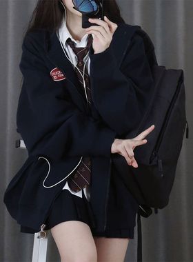 美式hiphop卫衣女男春秋连帽开衫oversize宽松垂坠感遮屁入秋外套