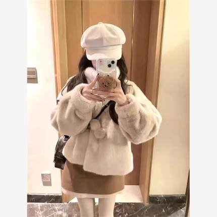 2024冬新款环保皮草外套女短款仿水貂毛绒加绒加厚年青款加厚大衣