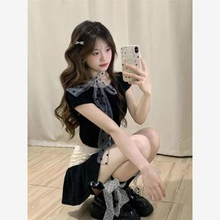 夏天穿搭一整套装设计感露背短袖T恤衫女花边芭蕾风半身裙两件套