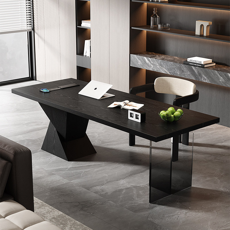 实木电脑书桌带智能插座轻奢意式极简风简约家用办公会议桌工作台